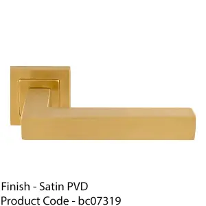 Premium Straight Door Handle Set - Satin Brass Designer Lever On Square Rose