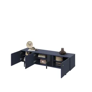 Compact Navy Milano TV Cabinet with Shelves - Streamlined Design (H)500mm (W)1650mm (D)410mm, Modern & Functional