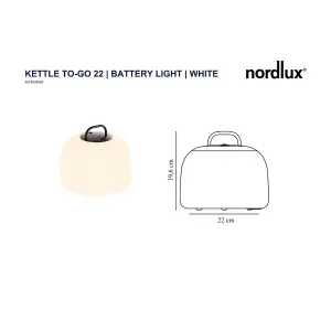 Nordlux Kettle To-Go 22 Outdoor Patio Terrace Plastic Rechargeable Dimmable LED Light in White (H) 19.6cm