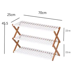 Folding Bamboo Shoe Rack/Organizer Shelf-3 Tier