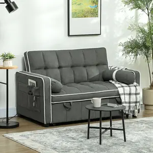 HOMCOM 2 Seater Pull Out Sofa Bed with Adjustable Backrest, Charcoal Grey