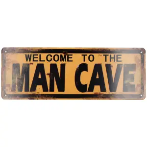 Retro Hanging 'Welcome To Man Cave'Metal Sign PrePunched Holes 13x36cm