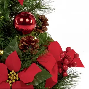 60cm Pre-lit Artificial Tree with Poinsettia and Baubles