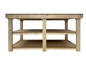 Workbench MDF top, large heavy-duty table (H-90cm, D-120cm, L-210cm) with double shelf