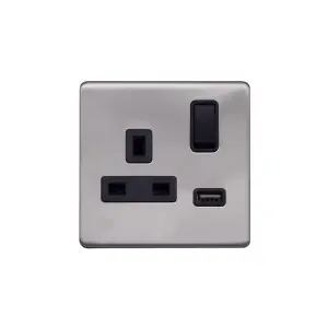 Lieber Brushed Chrome 1 Gang 13A DP Socket with USB-A 3.1A