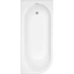 Cooke & Lewis J-Shaped White Oval Right-handed Curved Bath with 0 Tap holes (L)169.5cm (W)74.5cm