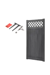 Grey Painted Wooden Side Gate with Rhombus Design and Latch Hardware, Timber Pedestrian Door