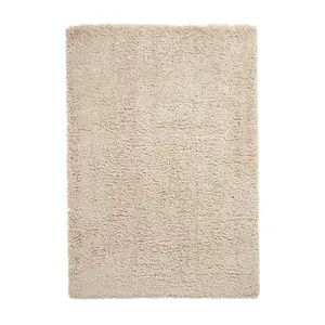 Beige Plain Shaggy Modern Easy To Clean Rug For Dining Room-160cm X 220cm