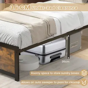 Costway Single Size Bed Frame Heavy-duty Industrial Metal Platform Bed w/High Headboard