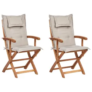 Set of 2 Garden Chairs with Cushions MAUI Acacia Wood Taupe