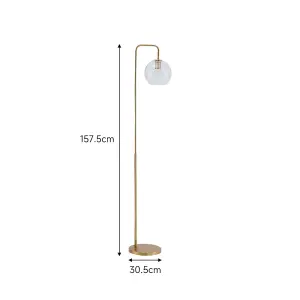 Gold Brass Electroplated Base Floor Lamp Floor Light with Glass Lampshade 157.5cm