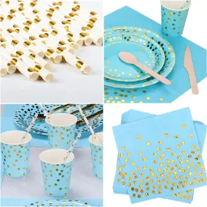 Polka Dot Party Tableware Disposable Dinnerware Set - Baby Blue