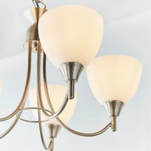 Anson Lighting Royal 5lt Pendant light Satin chrome plate and matt opal glass