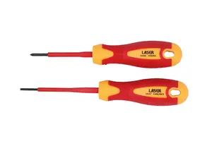 Laser Tools 8387 2pc VDE 1000V Insulated Screwdriver Set PH0 x 60mm / Flat 2.5 x 75mm