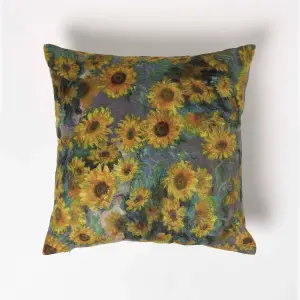 Homescapes Van Gogh Sunflowers Filled Velvet Cushion 46 x 46 cm