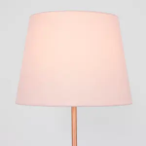 ValueLights Modern Standard Floor Lamp In Copper Metal Finish With Pink Tapered Shade - With LED GLS Bulb in Warm White