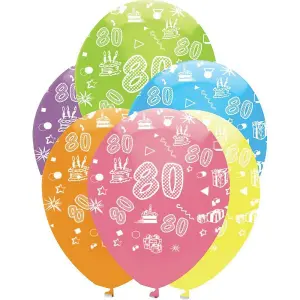 Creative Party Latex 80th Balloon (Pack of 6) Multicoloured (One Size)