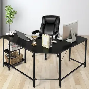 Costway Industrial L-Shaped Corner Computer Desk PC Table Large Workstation w/ Storage