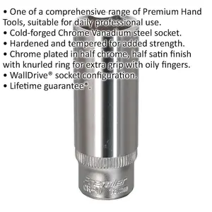 13mm Deep Drive Socket - Forged Chrome Vanadium Steel 1/4" Square Drive Tool