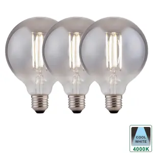 Harper Living 8 Watts G95 E27 LED Bulb Smoked Globe Cool White Dimmable, Pack of 3