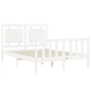 Berkfield Bed Frame with Headboard White Small Double Solid Wood