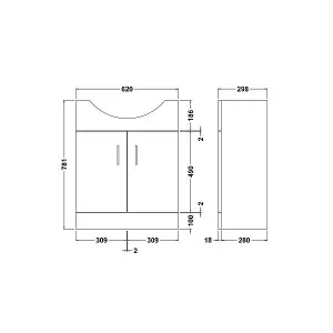 Gloss White 650mm Floor Standing 2-Door Vanity Unit & Round Basin with Square Chrome Tap and Black Frame Mirror