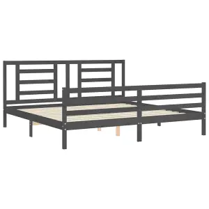 Berkfield Bed Frame with Headboard Grey 200x200 cm Solid Wood