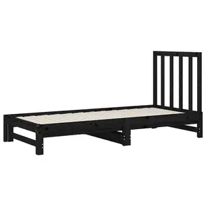 Berkfield Pull-out Day Bed Black 2x(90x200) cm Solid Wood Pine