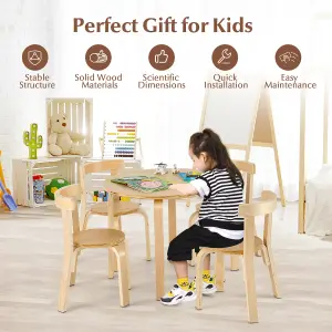 Costway 5-Piece Kids Table and Chair Set Children Wooden Activity Table 4 Curved Chairs