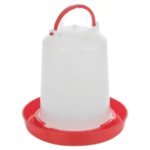 URBNLIVING 3L Chicken Large Drinker Water Feeder Poultry Quails Bird Hen Duck with Handle Red & White