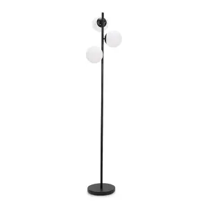 ValueLights Jas Black 3 Way Floor Lamp with White Frosted Glass Globe Shades