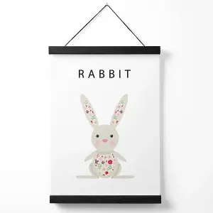 Cute Pink Floral Rabbit  Medium Poster with Black Hanger