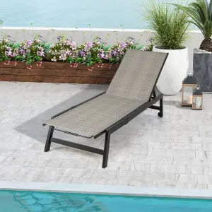 Costway Outdoor PE Rattan Recliner Chair Patio 5-Position Adjustable Chaise Lounge w/ Wheels