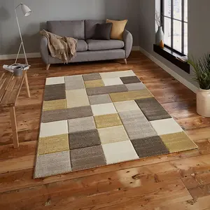 Beige/Yellow Geometric Modern Handmade Easy to Clean Rug for Living Room Bedroom and Dining Room-120cm X 170cm