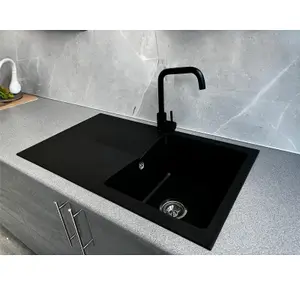 Liquida TEC860BL 1.0 Bowl Composite Reversible Black Kitchen Sink And Waste Kit