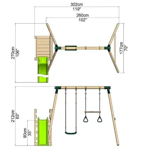 Rebo Wooden Swing Set plus Deck & Slide - Janus Green