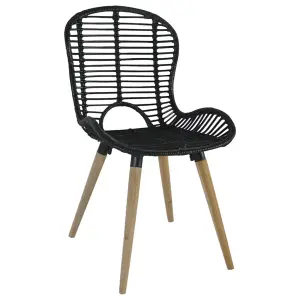 Berkfield Dining Chairs 4 pcs Black Natural Rattan