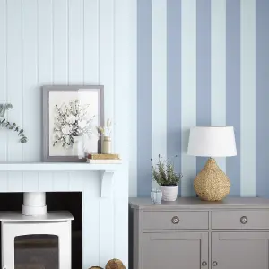 Laura Ashley Lille Blue Stripe Smooth Wallpaper Sample