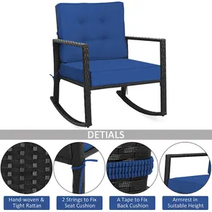 Costway Outdoor Wicker Furniture Rocking Chair Metal Frame Patio Rattan Rocker w/ Cushion