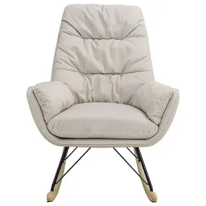 White Morale Fabric Rocking Chair Recliner Armchair with Oak Runner