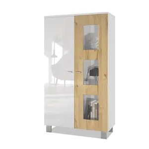 Display Cabinet Natural oak/White / Without