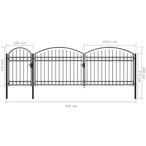 Berkfield Garden Fence Gate with Arched Top Steel 2x5 m Black