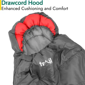 Adult Sleeping Bag 3 Season Single Person Warm Hood Carry Bag Trail Red Alpine 250