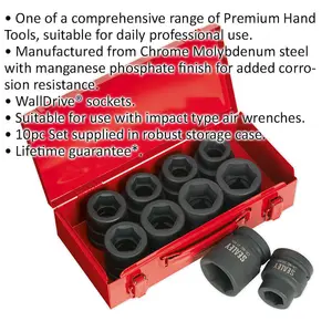 Premium 10 Piece Impact Socket Set - 1 Inch Drive - High Torque Chromoly Steel