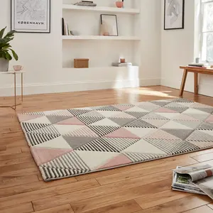 Grey Rose Geometric Modern Easy to clean Rug for Dining Room-120cm X 170cm