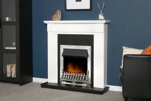 Adam Georgian Fireplace in Pure White & Black with Blenheim Electric Fire in Chrome, 39 Inch