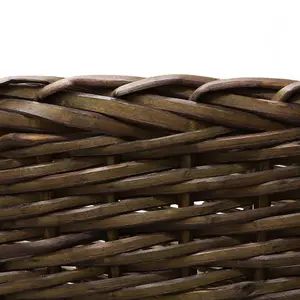 JVL Vertical Weave Rectangle Log Basket with Wooden Handles, Medium, Brown