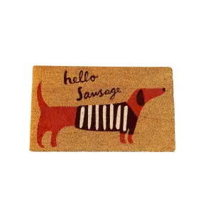 Coir Products Coir Doormat with the Design Hello Sausage