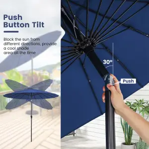 Costway 2.6 M Round Patio Sun Umbrella Outdoor Large Pulley Lift Market Umbrella