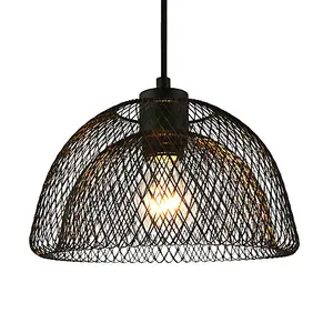 Industrial and Modern Double Mesh Wire 26cm Pendant Light Shade in Matte Black